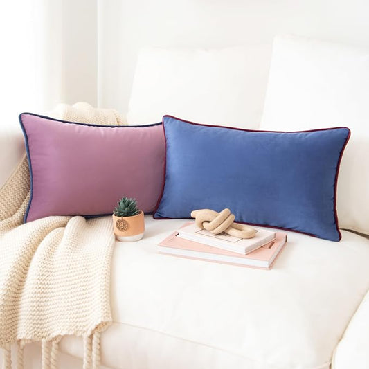 MONDAY MOOSE Decorative Throw Pillow Covers Cushion Cases, Set of 2 Soft Velvet Modern Double-Sided Designs, Mix and Match for Home Decor, Pillow Inserts Not Included (12x20 inch, Purple/Blue)