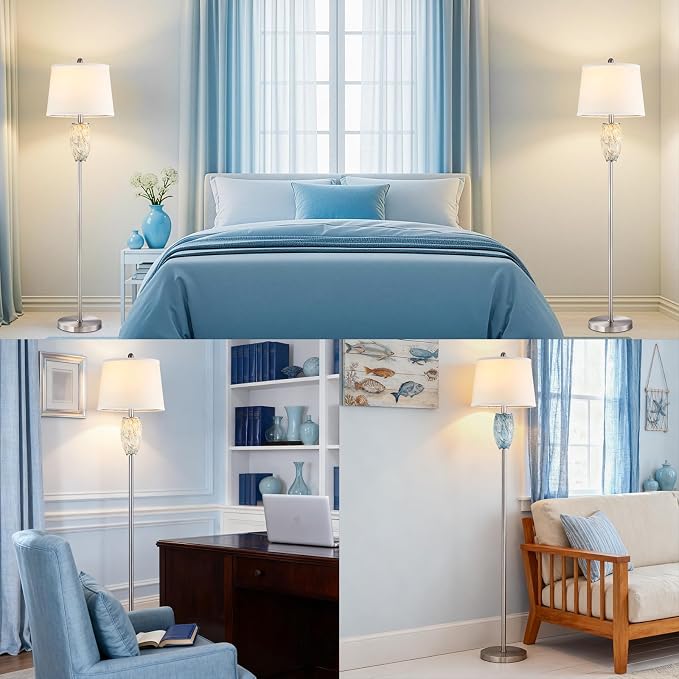 Lovlast 65" Tall Floor Lamp, Glass Coastal Lamp for Living Room Bedroom