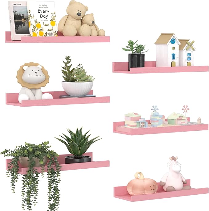 upsimples Floating Shelves for Wall Decor and Storage, Pink, 6Pcs 15.7''