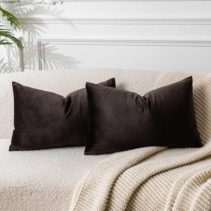 JUSPURBET 16x24 Lumbar Velvet Throw Pillow Covers Set of 2,Coffee