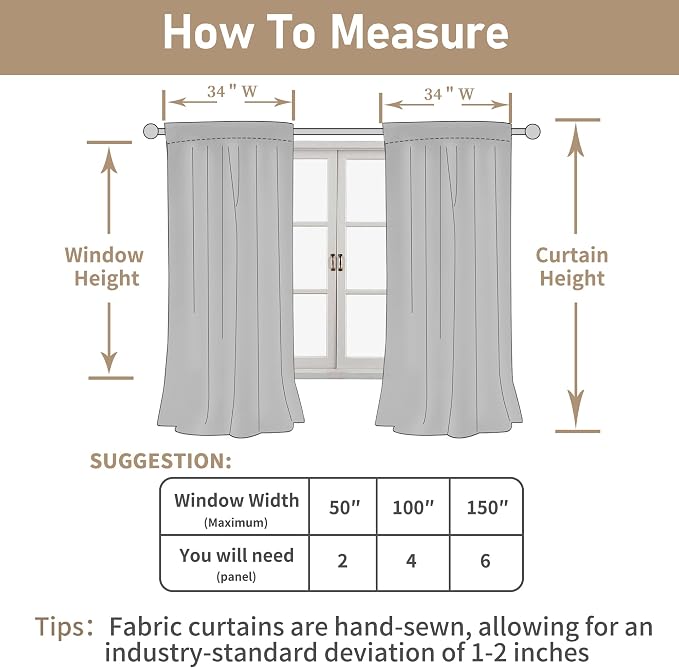 Taupe Linen Curtains 45 Inch Length 2 Panels for Bedroom | Light Filtering Panels, Rod Pocket Back Tab, Country Decor Drapes for Kitchen, Window, Loft Room, 34 x 45 Inch