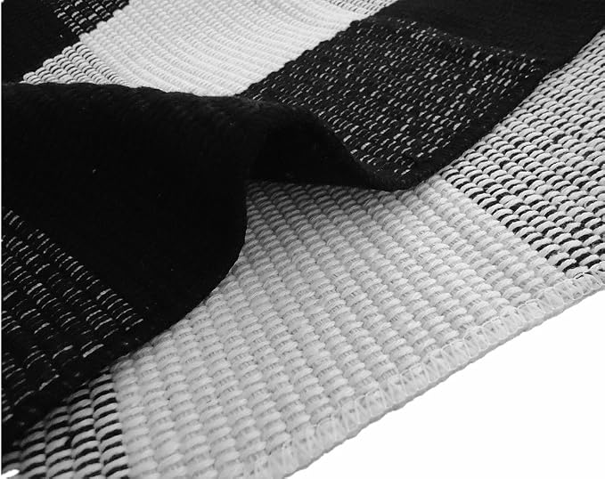 LEVINIS Buffalo Checkered Rug Hand-Woven Cotton Plaid Area Floor Rugs for Living Room Bedroom, 3.9 x 5.9 Feet, Black and White