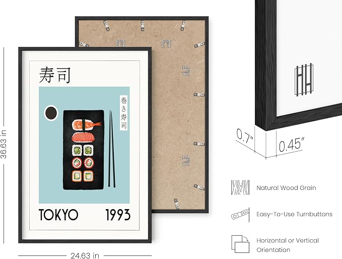 HAUS AND HUES Sushi Wall Decor - Modern Kitchen Food Print, Japanese Sushi Poster, Dining Room Food Wall Art for Kitchen, Sushi Wall Decor 24x36 Black