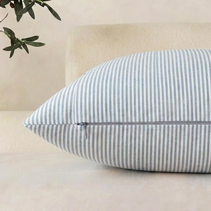 Coastal Decor Light Blue Striped Outdoor Throw Pillow Covers 20x20 Set of 2 | Blue and White Coastal Pillow Covers 20 x 20, Outdoor Porch Pillows for Patio Furniture, Blue Outside Pillows, Nautical Decor