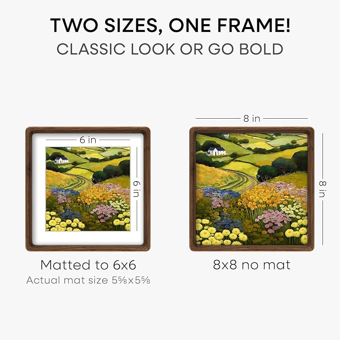 Homeforia 8x8 Mortise&Tenon Walnut Picture Frame, 6x6 Mat, Glass