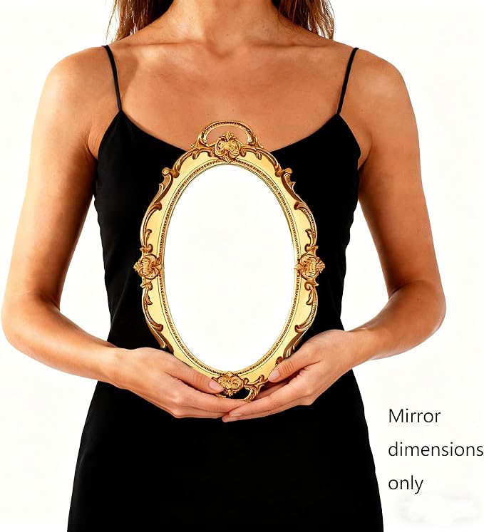 Eaoundm 14.5 x 10 inchs Smallest Oval Antique Mirror (Gold) | Decorative Wall Mirror Vintage Hanging
