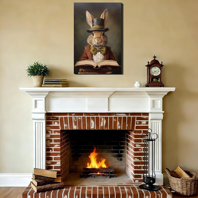 Mr Rabbit Portrait Canvas Prints 8x12, Vintage Artwork and Bunny Paintings Pictures Wall Art,Perfect for Spring Home Office Decor, Easter Bedroom, Living Room Wall Decorations