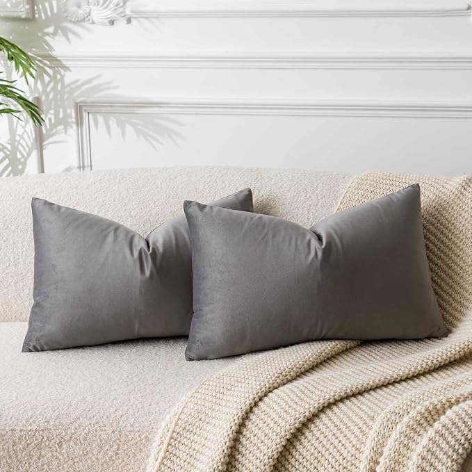 JUSPURBET 14x24 Velvet Decorative Throw Pillow Covers Set of 2,Gray