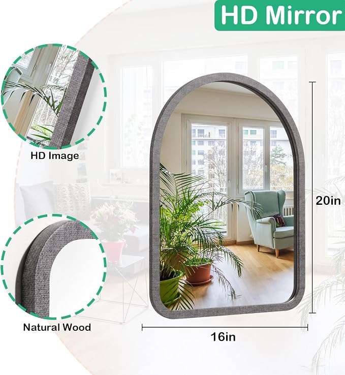 Arched Mirror for Wall, Large 20" x 16" Rustic Mirror with Wood Frame for Wall Decor Bathroom Vanity Mirror Living Room Entryway Hallway