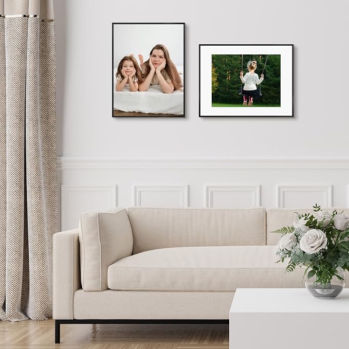Frametory 2 Pack 14x18 Aluminum Frame with Mat for 11x14 Photo, Black
