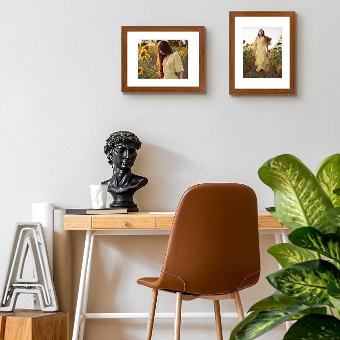 Golden State Art 11x14 Picture Frame Brown,Solid Wood&Real Glass,Mat 8x10