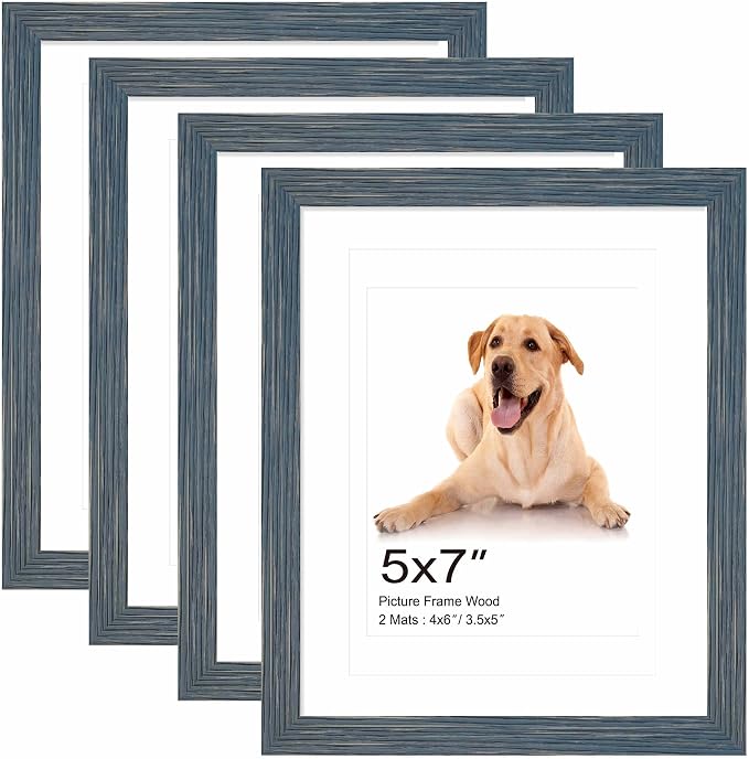5x7 Picture Frame,Solid Wood,Display Pictures 3.5x5,4x6 with Mat or 5x7 Without Mat,Photo Frame for Wall Mounting or Tabletop (Grey,Set of 4)