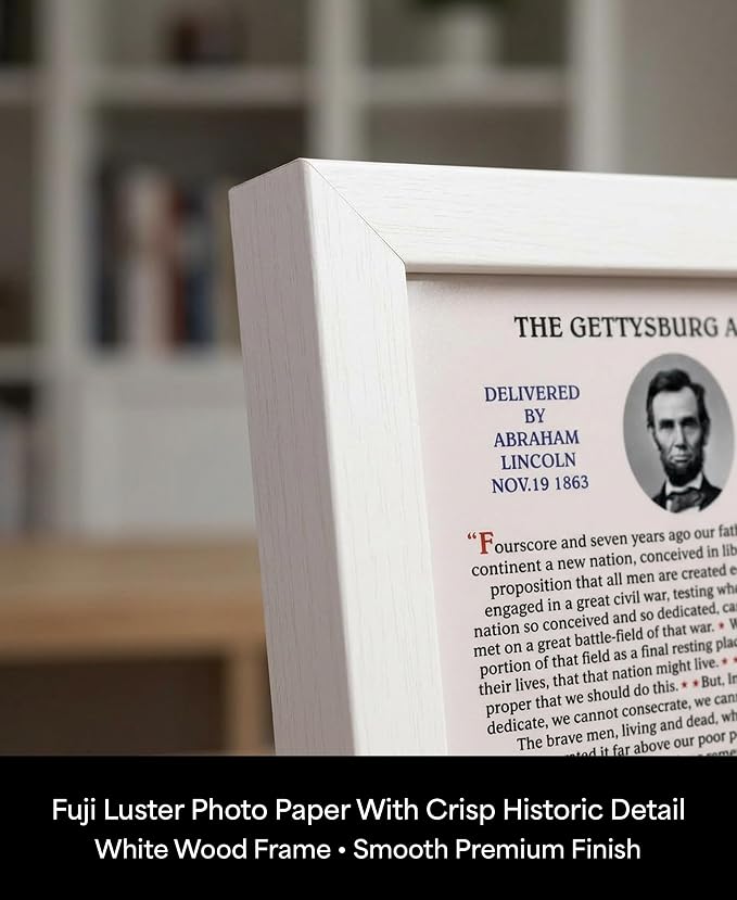 Abraham Lincoln Gettysburg Address Wall Art Print | Framed 8x10 Inch Historical Poster | American History Decor for Home, Office & Classroom | Patriotic Lincoln Speech Art | Great Gift for History Lovers