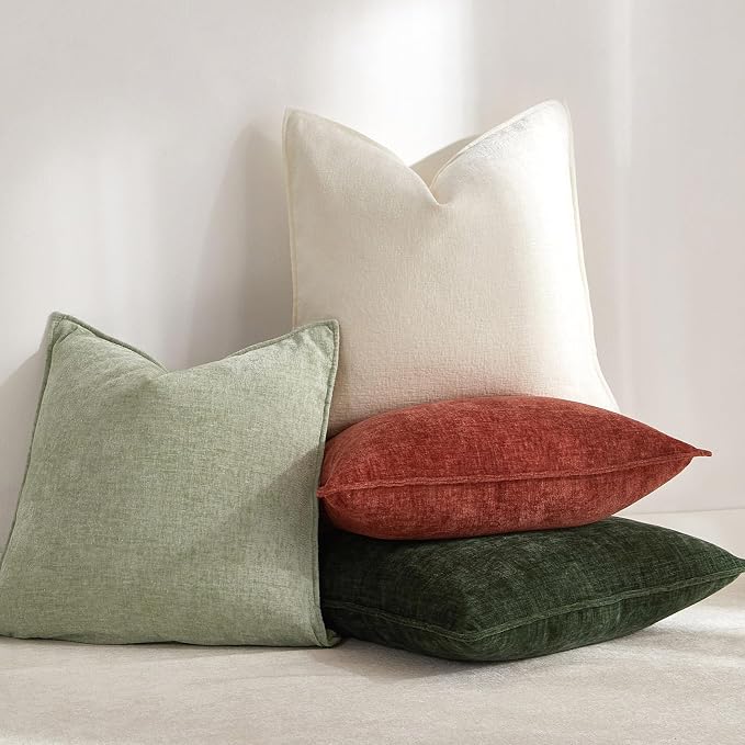 20x20 Chenille Decorative Throw Pillow Covers Case Set of 2,Light Green | Cozy Soft Cushion Covers Case with Hidden Zipper for Couch Sofa Bed Home Decor Living Room