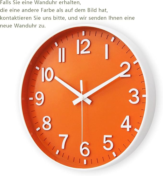 HZDHCLH 12 Inch Silent Wall Clock Battery Operated Non Ticking Orange White | Non Ticking Modern Wall Clock for Living Room Bedroom Kitchen Office Classroom Decor