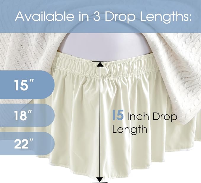 FreshCulture Queen Bed Skirt, Elastic Wrap Around Bed Skirt Queen Size, Bed Skirts for Adjustable Bed, Easy Fit with 15 Inch Drop Length, Hotel Quality Dust Ruffle for Queen Bed (Ivory)