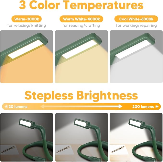 Neck Reading Light, 80-hr Lasting Rechargeable Book Light Wide Lamp