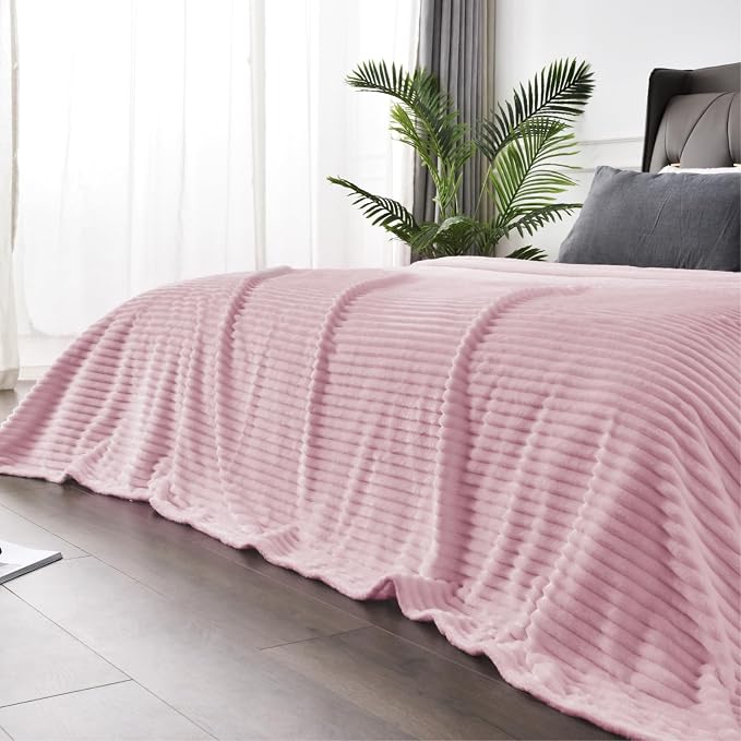 BEDELITE Ribbed Cherry Blossom Fleece Throw Blanket for Couch, 50x60 Inch | Soft Warm Decorative Fluffy Blanket, Cozy Plush Lightweight Fuzzy Throw Blanket for Bed Sofa Home Room Decor, Gift for Women