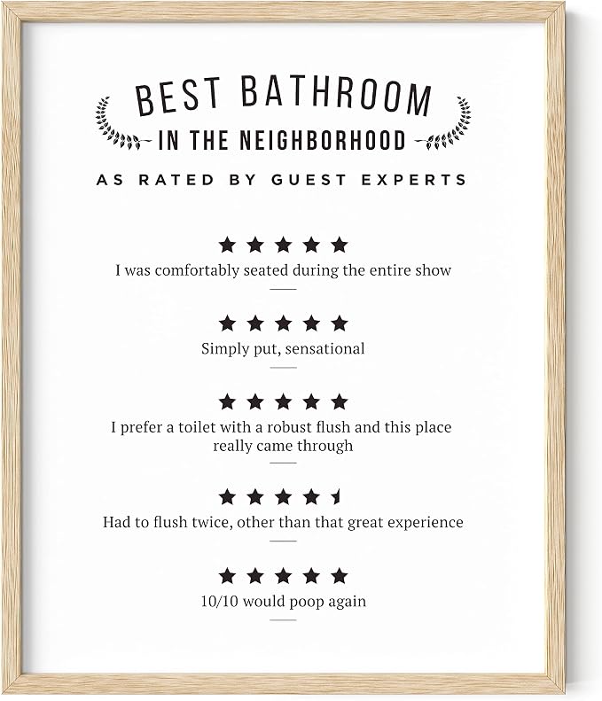 HAUS AND HUES Funny Bathroom Decor – Would Poop Here Again Sign, Humorous Restroom Artwork, Washroom Review Poster (16x20, Beige Frame)