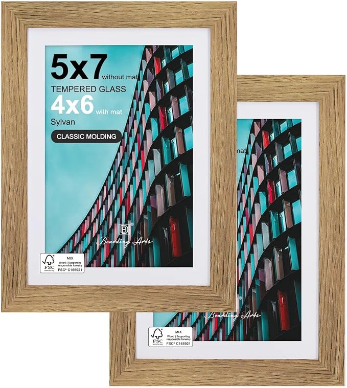 5x7 Picture Frame-Dark Oak,4x6 Mat,Tempered Glass,Engineered Wood