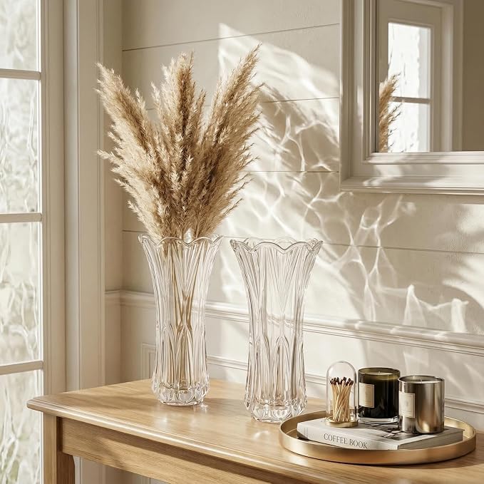 Pumtus 2 Pack Glass Flower Vases, 9.5 Inch Thickened Clear Phoenix Tail Vase, Decorative Modern Plant Vase for Centerpieces, Home Decor, Wedding, Party, Office