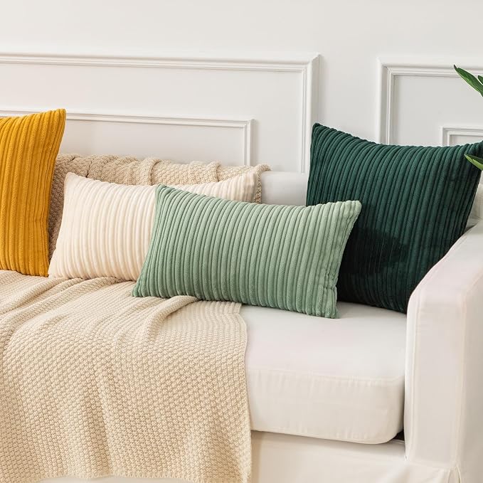 Kevin Textile Striped Corduroy 20”x20” Pillow Covers 2 Pack, Cream White