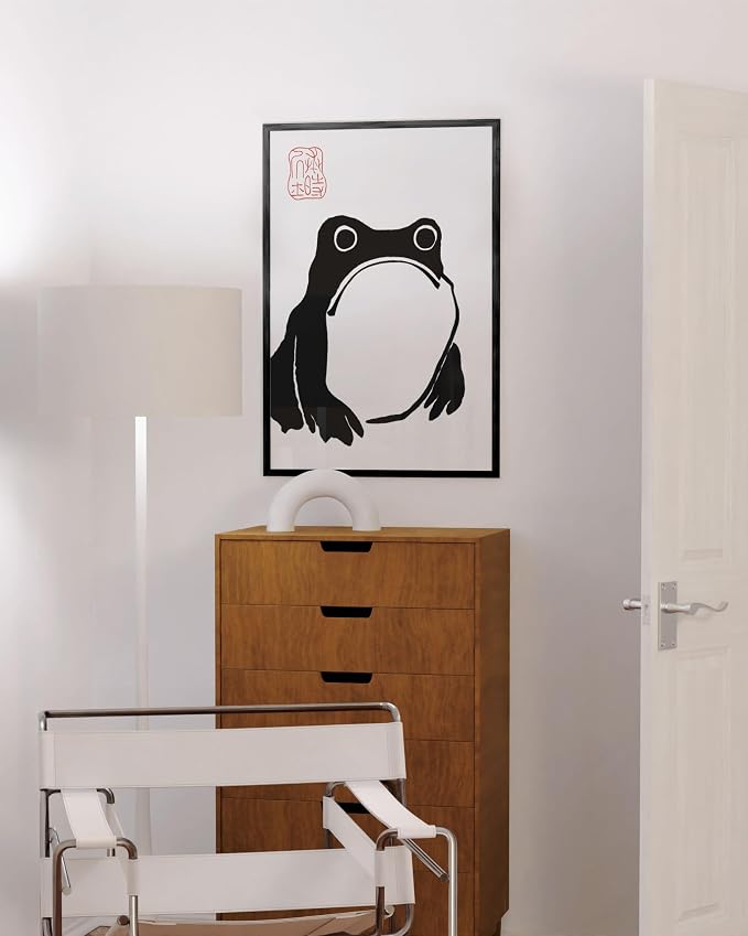 HAUS AND HUES Japandi Frog Poster - Vintage Matsumoto Japanese Toad Poster, Wabi Sabi Wall Art, Frog Wall Art for Living Room, 24x36 Unframed