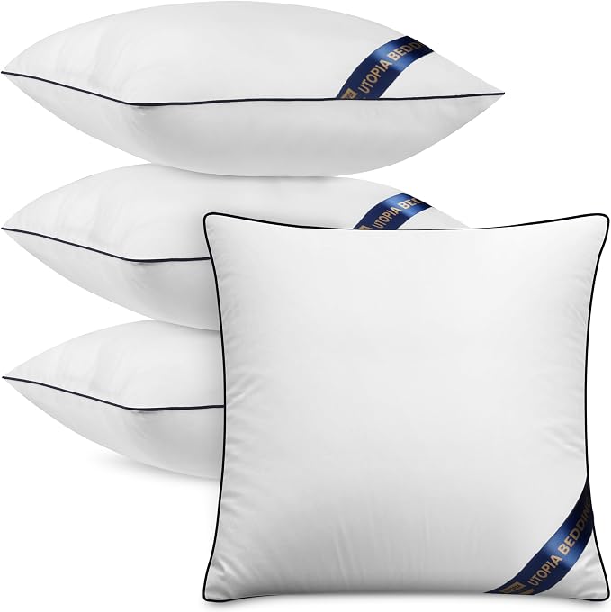 Utopia Bedding 22x22 Throw Pillow Inserts, Decorative Pillows, Pack of 4 | Piping Throw Pillows, Plush & Supportive, Aesthetic Cushion Sham Stuffer for Sofa, Office, Couch & Bed, Set of 4, White