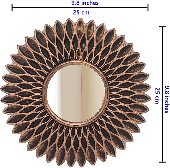 Retor OLD Gold Mirrors for Wall Pack of 3. Round. More Contemporary Sense.Rays of Light and Annual Ring Shape.Glass Decorative Wall Mirrors for Decor Home Decor.Plastic Frames.Old Sun Gold Color.
