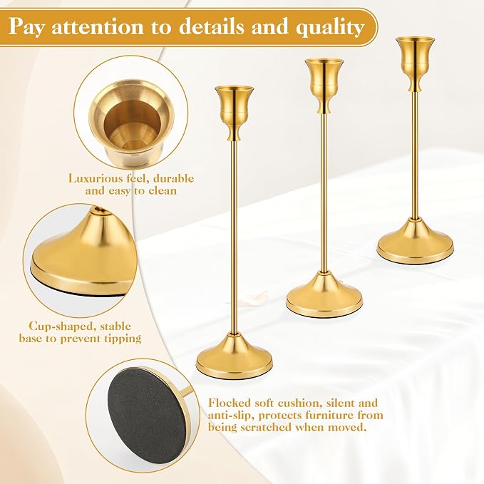 6PCS Candlestick Holders, Taper Candle Holder for Candlesticks, Metal Taper Candle Holders Glaceful Decor Set for Wedding Centerpieces, Christmas, Birthday Party, Holiday Dinning Table Décor