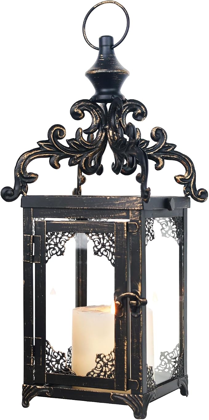 NEEDOMO Lanterns Decorative Indoor Hanging Lantern Outdoor, Vintage Metal Tabletop Decor Lantern for Patio Rustic Home, Candle Holders with Clear Glass, Home Kitchen Coffee Table Livinig Room Decor