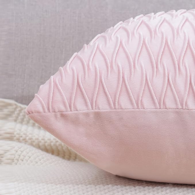 MADIZZ Set of 2 Super Soft Velvet Decorative Throw Pillow Covers 18x18 inch Light Pink Square with Texture Luxury Style Cushion Case Pillow Shell for Sofa Bedroom
