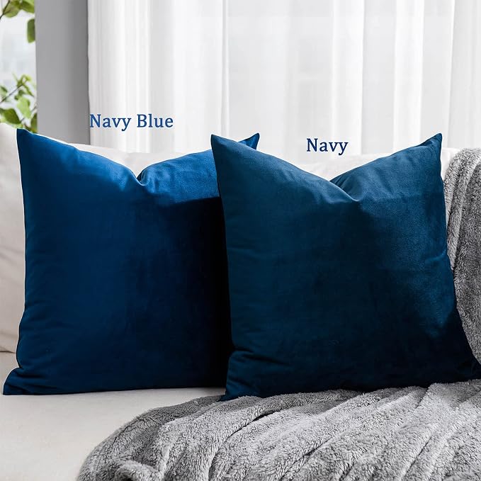 Navy Couch Velvet Throw Pillow Covers 26x26 inch Set of 2 with Zipper Decorative Luxury Soft Solid Square Cushion Covers Case for Sofa Bed Living Room Car