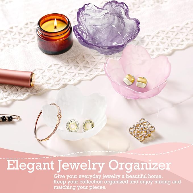 Gifts for Women Flower Jewelry Dish Ring Holder Jewelry Tray Vanity Organizer Room Decor Aesthetic Dorm Bathroom Decor Decorative Trinket Dish for Rings Earrings Necklaces Friendship Birthday Gifts