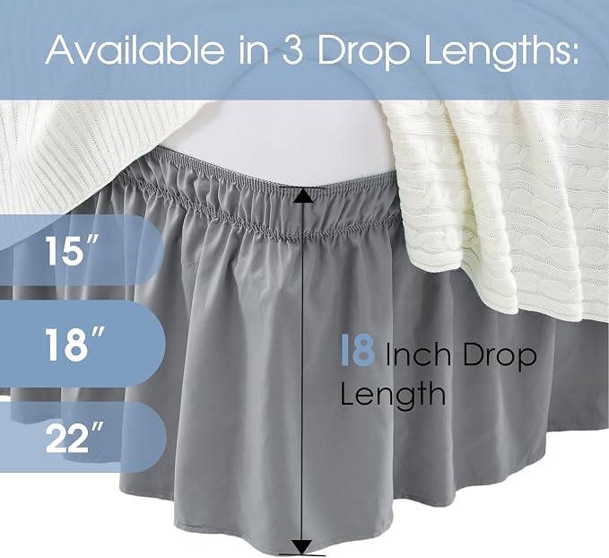 FreshCulture Twin Bed Skirt, Elastic Wrap Around Bed Skirt Twin Size, Bed Skirts for Adjustable Bed, Easy Fit with 18 Inch Drop Length, Hotel Quality Dust Ruffle for Twin Bed (Dark Grey)