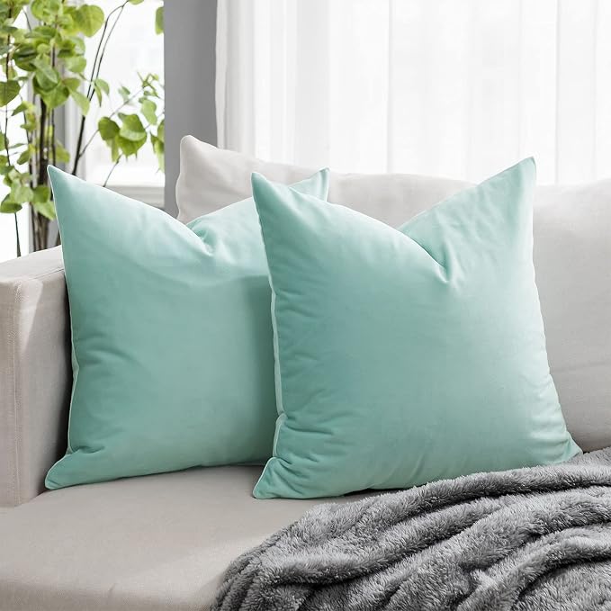 Mist Couch Velvet Throw Pillow Covers 24x24 inch Set of 2 with Zipper Decorative Luxury Soft Solid Rectangle Cushion Covers Case for Sofa Bed Living Room Car