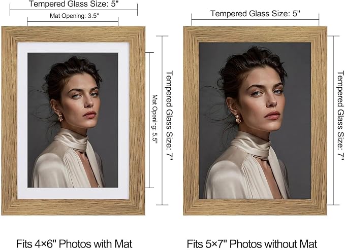 5x7 Picture Frame-Dark Oak,4x6 Mat,Tempered Glass,Engineered Wood