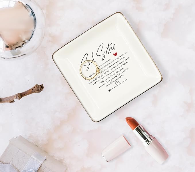 WODMIS Sister Gifts Ceramic Jewelry Tray Dish, sister gifts from sisters Soul Sister, Mother Day Wedding Gifts for Women Sister in Law Best Friends Friendship Gifts Jewelry Plate Ring Trinket Dish 313