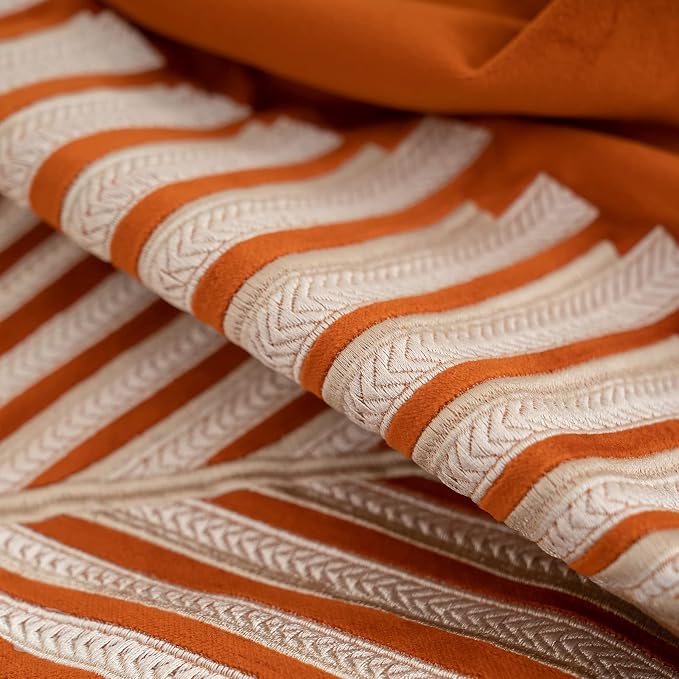 Aeckself Burnt Orange Farmhouse Throw Pillow Cover 18 x 18 Inch, Tree Leaves Embroidery Velvet Square Cushion Case Luxury Decorative Pillowcase for Couch Living Room Bedroom
