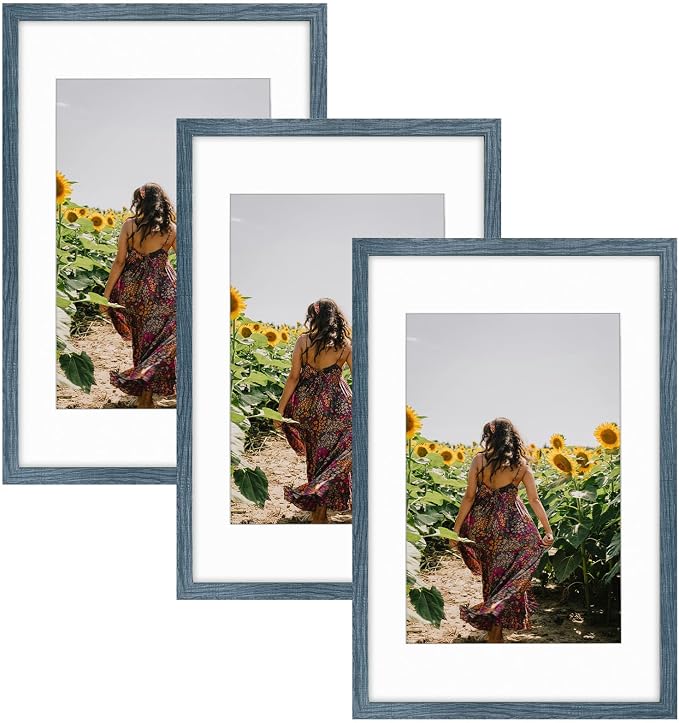 Frametory 3 Pack 16x24 Blue Picture Frame with Real Glass Mat for 12x18