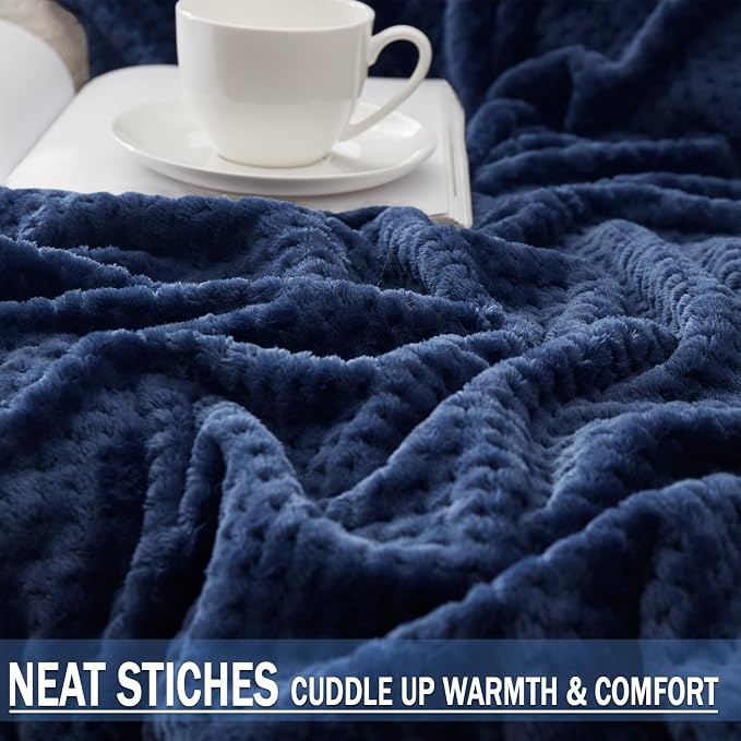 Exclusivo Mezcla Soft Waffle Fleece Bed Blanket Twin Size, Navy | Lightweight Plush Blanket for Bed, Couch, Sofa, Cozy Fluffy Design for Bedroom, Guest Room, All Season, 60x80 Inches