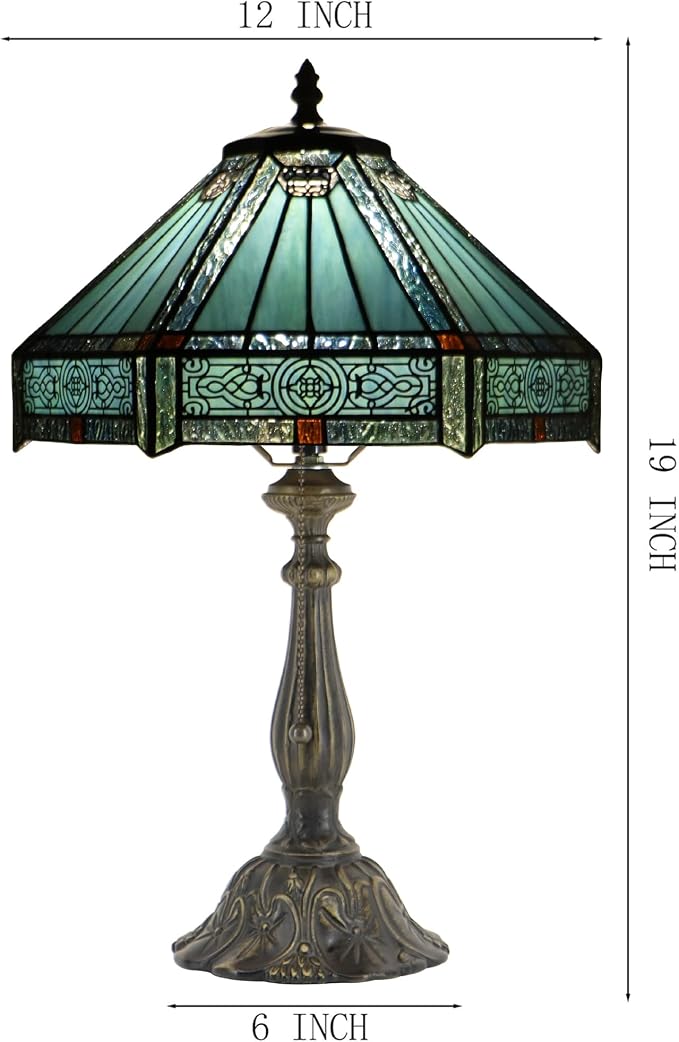 Tiffany Lamp Stained Glass Table Lamp Bedside Reading Light W12H19 Inches (Mission Style)