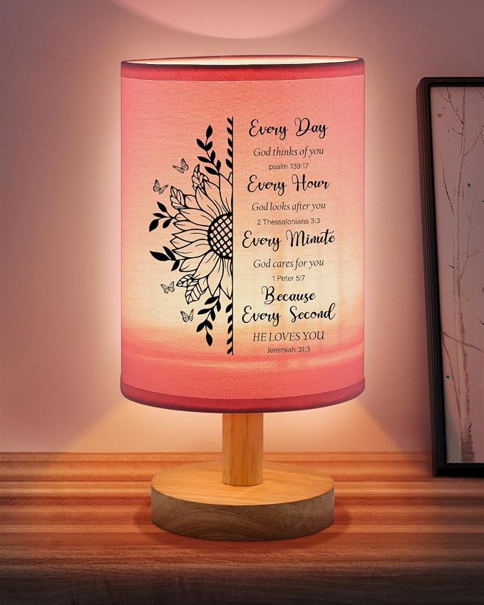 Christian Gifts for Women Table Lamp, Religious Gifts for Women with Bible Verse Prayer Inspirational Gift Fabric Lamp Spiritual Gifts for Friend (Pink)