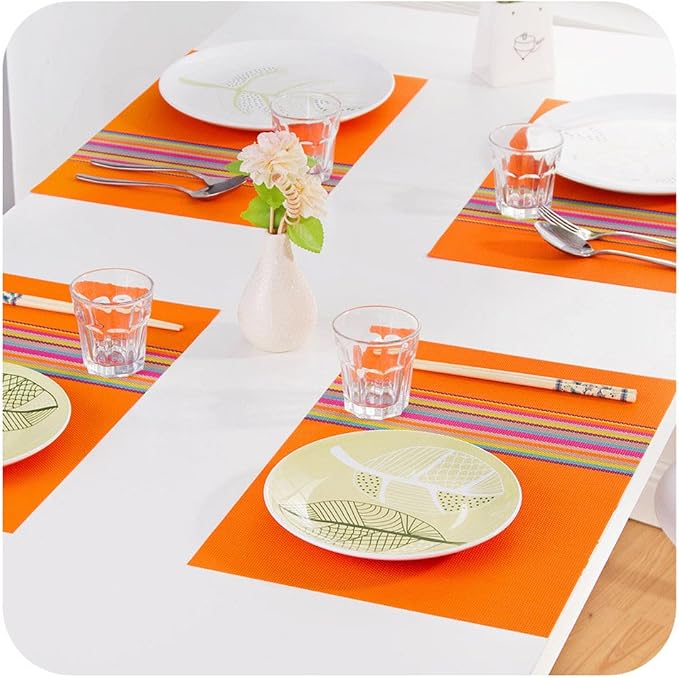 SHACOS Colorful Placemats Set of 8 Woven Vinyl Place Mats for Dining Table Coffee Table Heat Resistant Reversible Table Mat Wipe Clean (8, Multicolor)