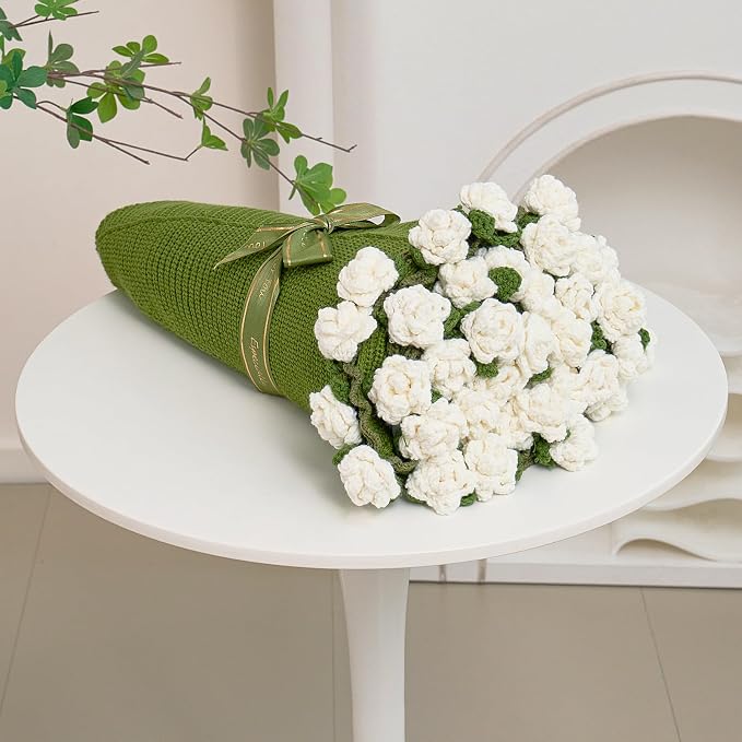 Longhui bedding Hand Crochet Lily Bouquet Throw Blanket -40 Inch Lightweight Floral Afghan, Elegant & Meaningful Gift for Her, Wife, or Mom, Perfect for Mother‘s Day, Wedding & Valentine’s Day