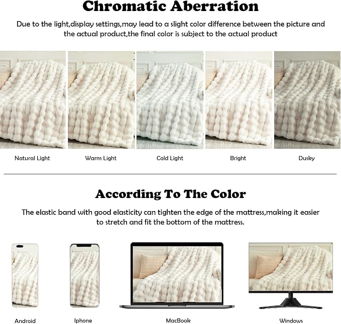 NEWCOSPLAY Faux Fur Fluffy Bubble Twin Blanket for Couch, Ivory, 60"x80" | Soft Thick Warm Bubble Blanket for Couch Sofa Bed 550GSM, Plush Cozy Luxury Decorative Throw, Gift for Women Men