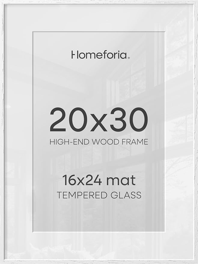 Homeforia 20x30 White Oak Picture Frame, High-End Wood, 16x24 Mat, Glass