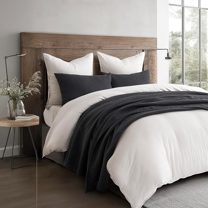 EVERGRACEHOME Cotton Ribbed Matelassé Coverlet Set, King, Washed Black | Soft Lightweight Bedspread, 3 Pieces, Breathable Cozy Oversized Quilted Bedding Set for All Seasons, with 2 Pillow Shams