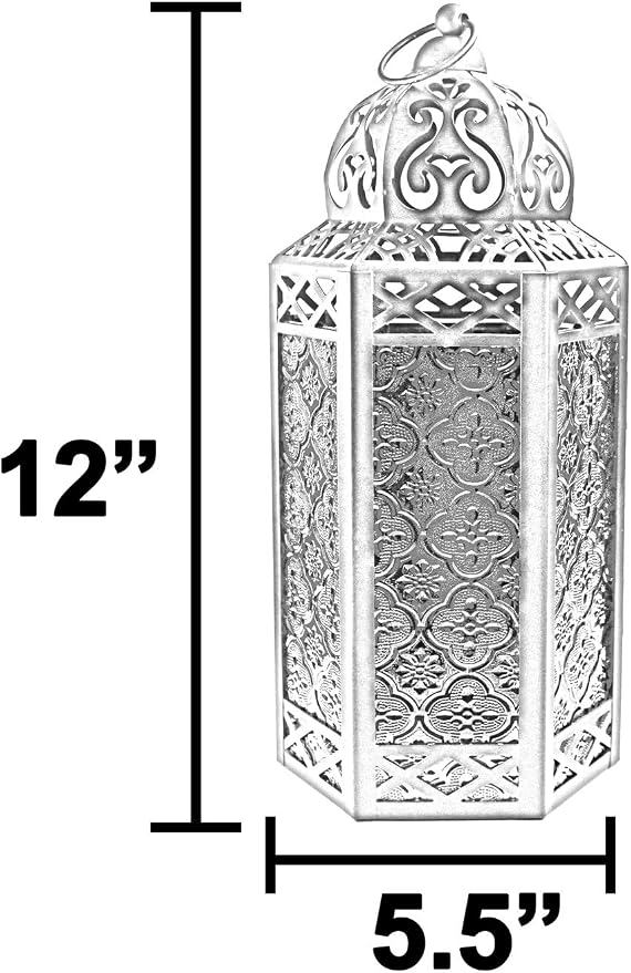 VELA LANTERNS 12" Gold Metal Moroccan Decorative Candle Lantern Holder for Hanging or Table Centerpieces, Exotic Indoor Home Decor, Outdoor Patio or Porch, Weddings, Ramadan, Assorted, Large, 6-Pack