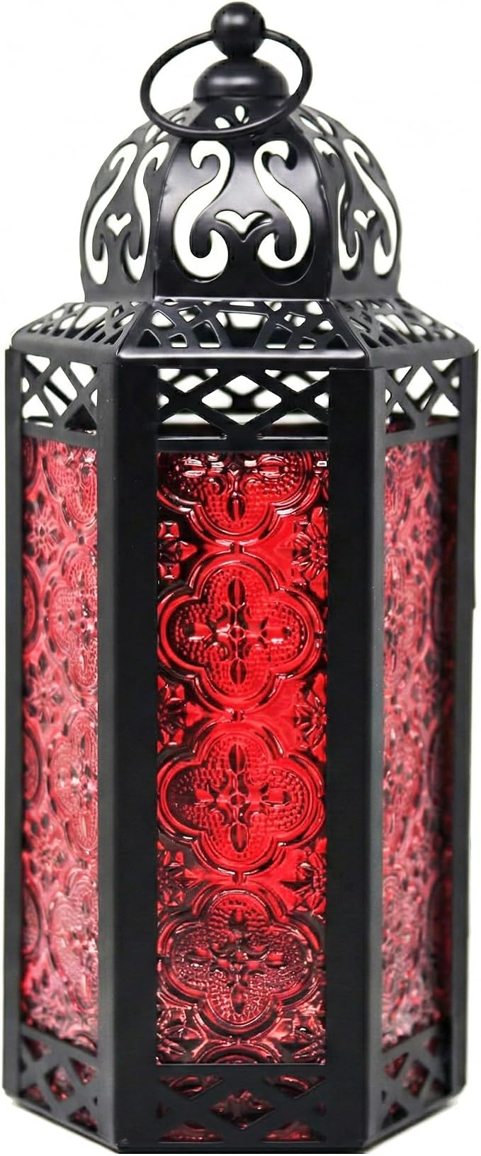 Vela Lanterns Decorative Indoor Moroccan Candle Holder Lamp, Red, M | Gothic Dark Academia Decor, Whimsigoth, Medieval & Vampire Decor, Hanging Turkish Lamp, Halloween Centerpiece, 10.5" Tall